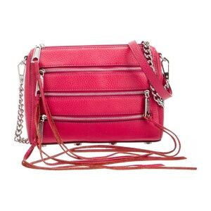 REBECCA MINKOFF Mini 5 Zip Leather Crossbody Bag in Bright Fuchsia, NEW W/ TAGS